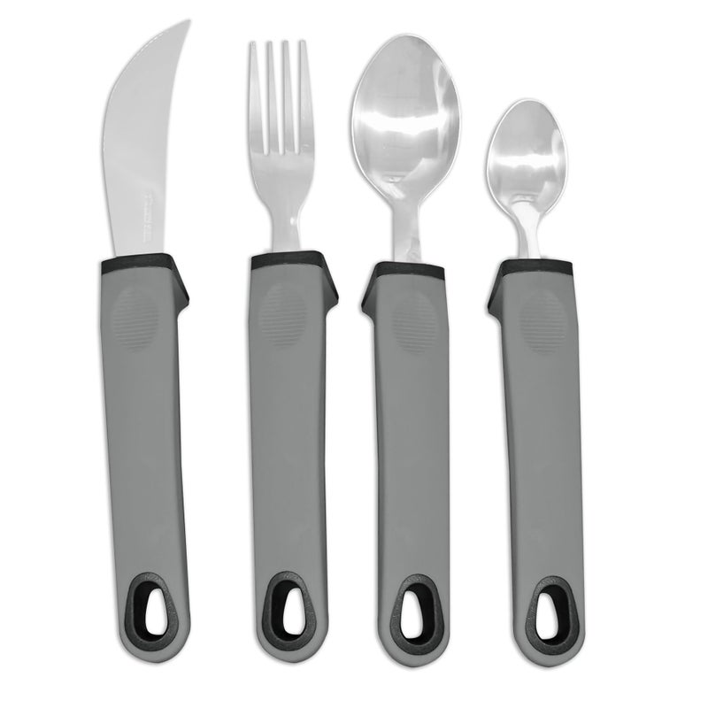 VergilSon Easy Grip Cutlery Set, Cutlery for Disabled Hands, Disability Ideal Dining aid for Elderly Disabled Arthritis Parkinson's Disease Tremors Sufferers Gary (Curved) - Image 1